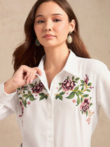 Women's Off White Casual Self-Design Full Sleeves Shirt