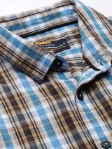 Men's Slim Fit Checkered Full Sleeves Spread Collar Casual Shirt