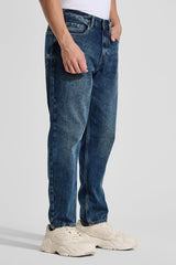 Men's Dark Blue Casual Baggy Fit Solid Jeans