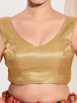 Women's Gold Mulbury Silk Padded Back Open Sleeveless Saree Blouse
