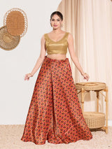 Women's Gold Mulbury Silk Padded Back Open Sleeveless Saree Blouse