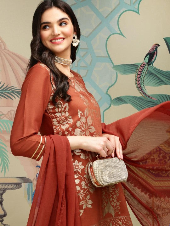 Women's Rust Regular Kurta Sets