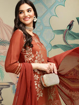 Women's Rust Regular Kurta Sets
