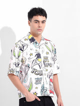 Men's White Casual Printed Half Sleeves Shirt
