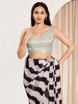 Women's Silver Mulbury Silk Padded Back Open Sleeveless Saree Blouse