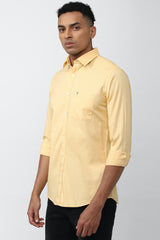 Men's Yellow Casual Slim Fit Solid Full Sleeves Shirt