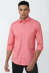 Men's Red Casual Slim Fit Solid Full Sleeves Shirt