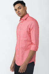 Men's Red Casual Slim Fit Solid Full Sleeves Shirt