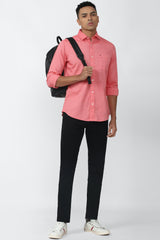 Men's Red Casual Slim Fit Solid Full Sleeves Shirt