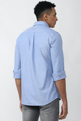 Men's Blue Casual Slim Fit Solid Full Sleeves Shirt