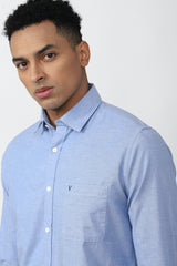 Men's Blue Casual Slim Fit Solid Full Sleeves Shirt