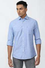 Men's Blue Casual Slim Fit Solid Full Sleeves Shirt