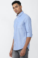 Men's Blue Casual Slim Fit Solid Full Sleeves Shirt