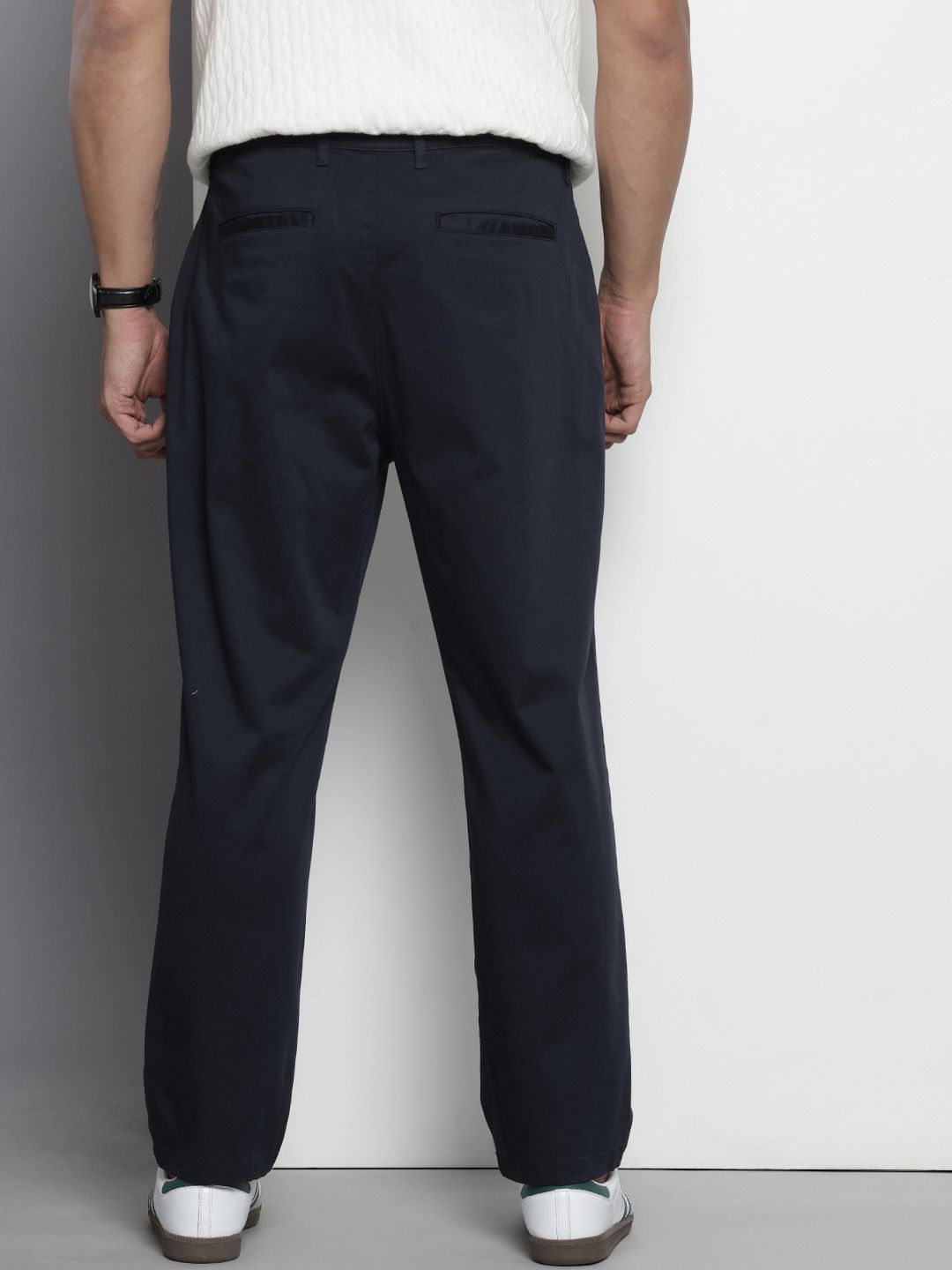 Men's Blue Casual Relaxed Fit Solid Trousers