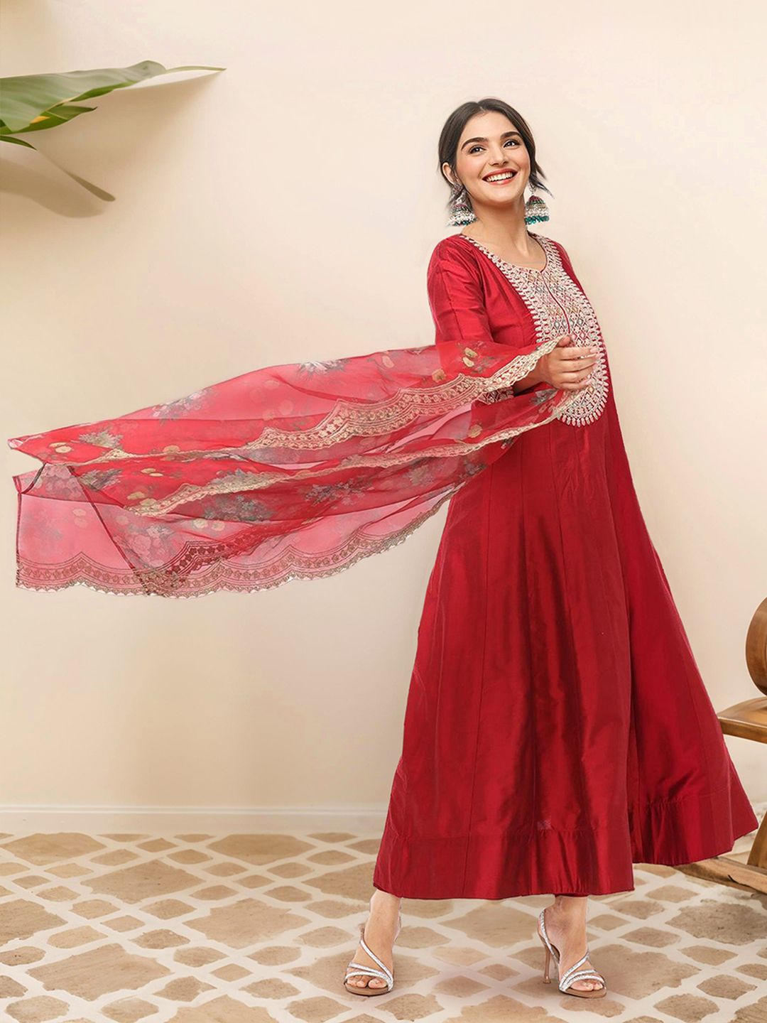 Women's Red Kurta Set with Duppatta