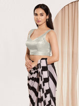 Women's Silver Mulbury Silk Padded Back Open Sleeveless Saree Blouse