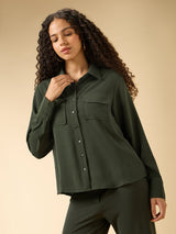 Women's Green Casual Solid Full Sleeves Shirt