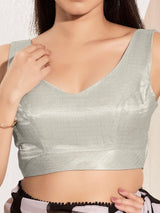 Women's Silver Mulbury Silk Padded Back Open Sleeveless Saree Blouse