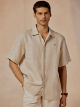 Men's Beige Casual Relaxed Fit Solid Half Sleeves Shirt