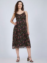Women's Multicolor Printed Ruffle Midi Dress