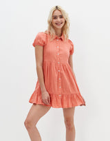 Women's Orange Casual Solid Half Sleeves Mini Dress