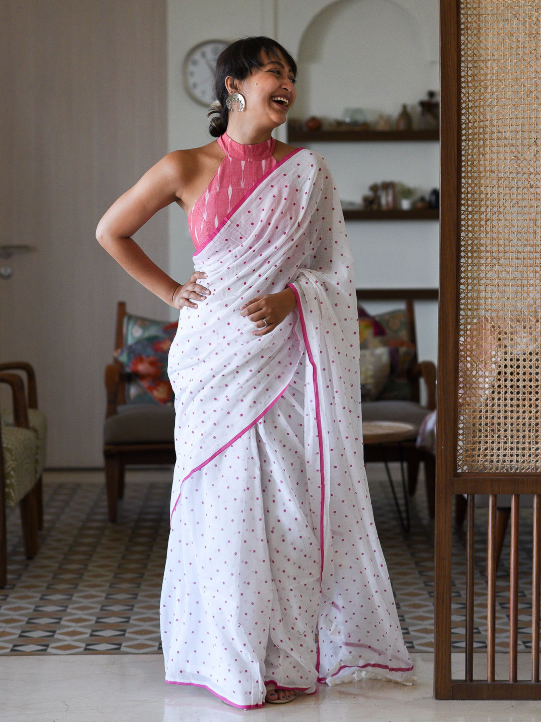 Women's White Pure Cotton Saree