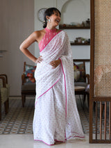 Women's White Pure Cotton Saree