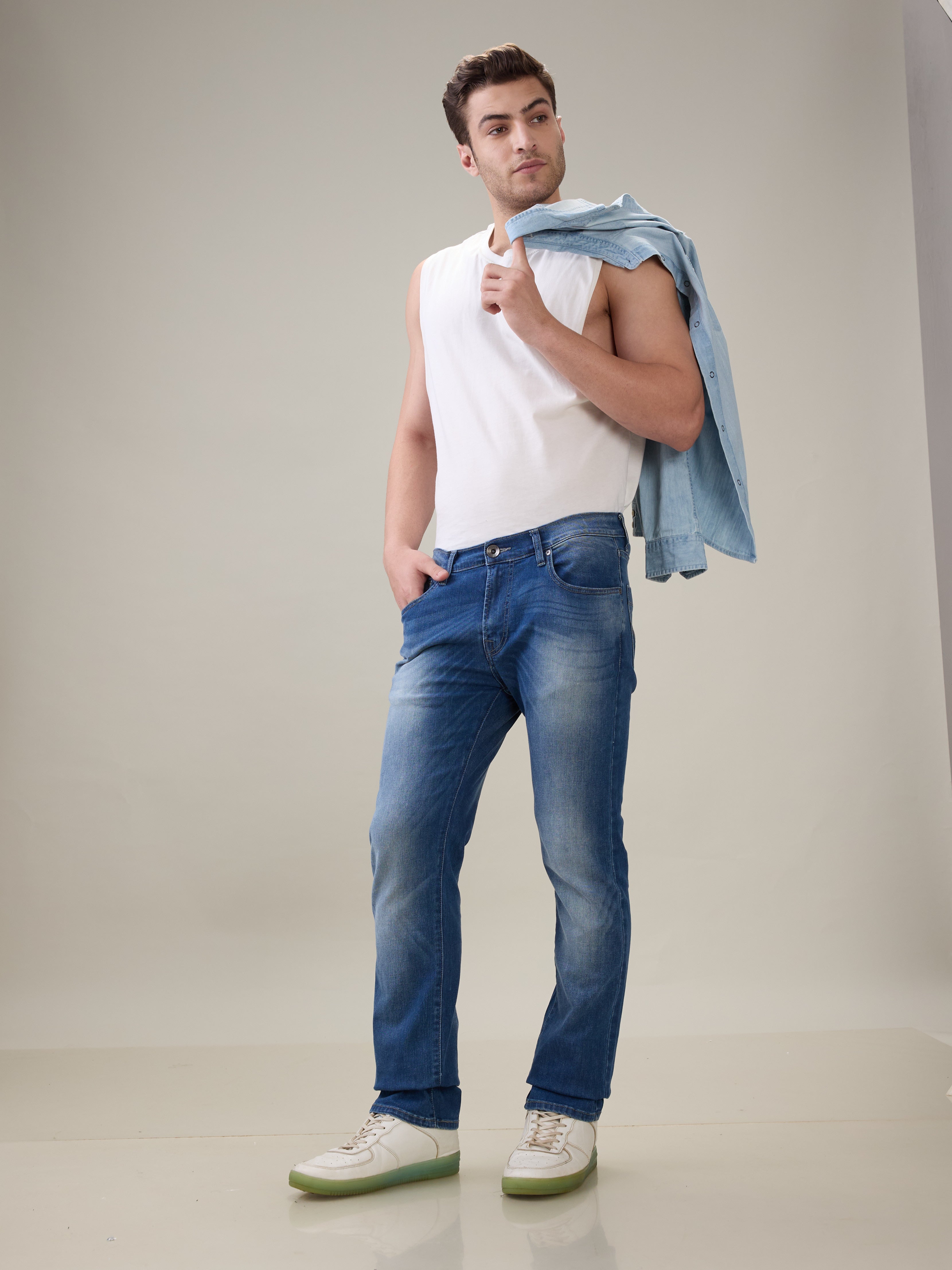 Mens Blue Casual Slim Fit Jeans