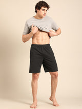 Men's Black Cotton Regular Fit Shorts