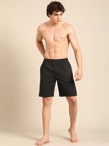 Men's Black Cotton Regular Fit Shorts