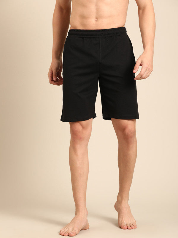 Men's Black Cotton Regular Fit Shorts