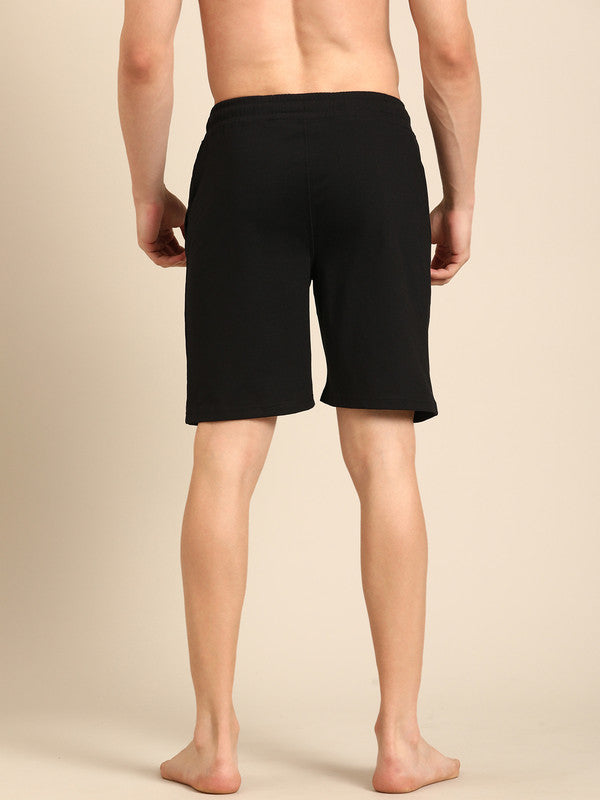 Men's Black Cotton Regular Fit Shorts
