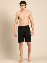 Men's Black Cotton Regular Fit Shorts