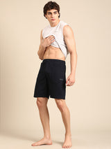 Men's Blue Cotton Regular Fit Shorts
