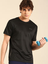 Men's Black Polyester Regular Fit Tshirt