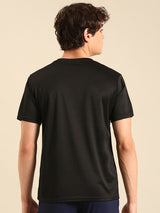 Men's Black Polyester Regular Fit Tshirt