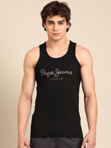 Men's Black Cotton Regular Fit Vest