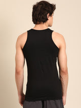 Men's Black Cotton Regular Fit Vest
