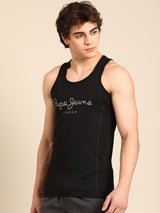 Men's Black Cotton Regular Fit Vest