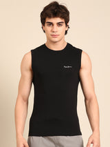 Men's Black Cotton Regular Fit Vest
