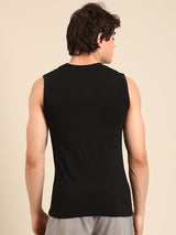 Men's Black Cotton Regular Fit Vest