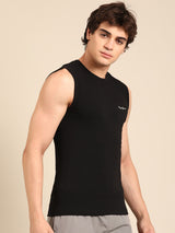 Men's Black Cotton Regular Fit Vest