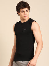 Men's Black Cotton Regular Fit Vest