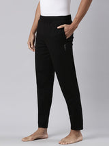 Men's Black Cotton Regular Fit Track Pant