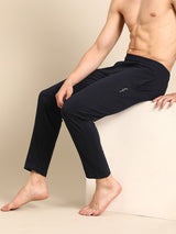 Men's Blue Cotton Regular Fit Track Pant