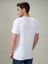 Mens White Casual Regular Fit Printed Half Sleeves Tshirt