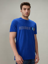 Mens Blue Casual Regular Fit Printed Half Sleeves Tshirt