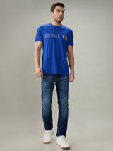 Mens Blue Casual Regular Fit Printed Half Sleeves Tshirt