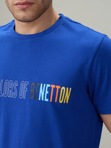 Mens Blue Casual Regular Fit Printed Half Sleeves Tshirt