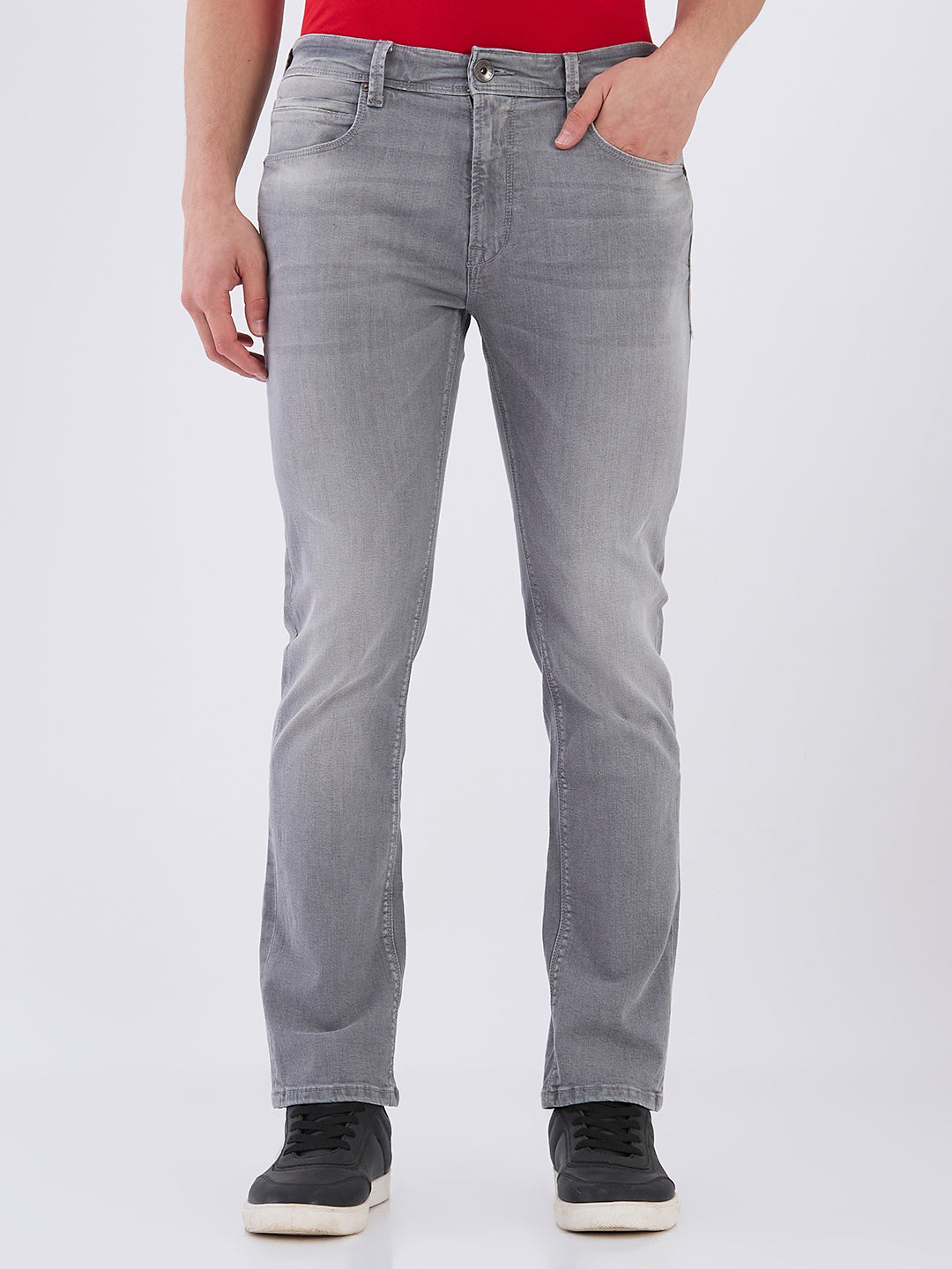 Mens Grey Casual Straight Fit Jeans